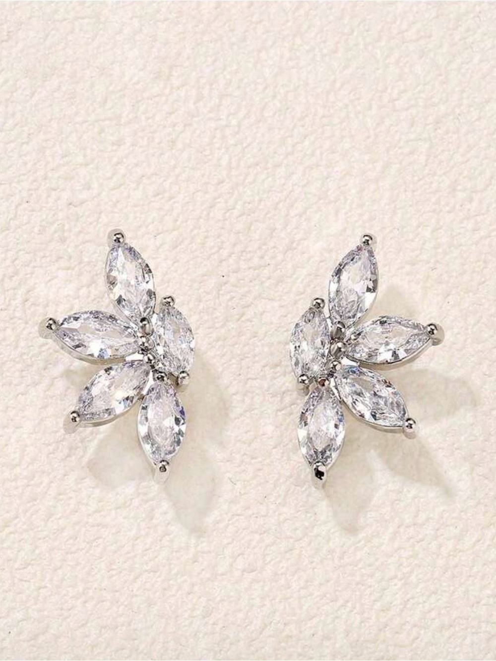 Elegant Crystal Leaf Cluster Rhinestone Earrings - Silver Tone